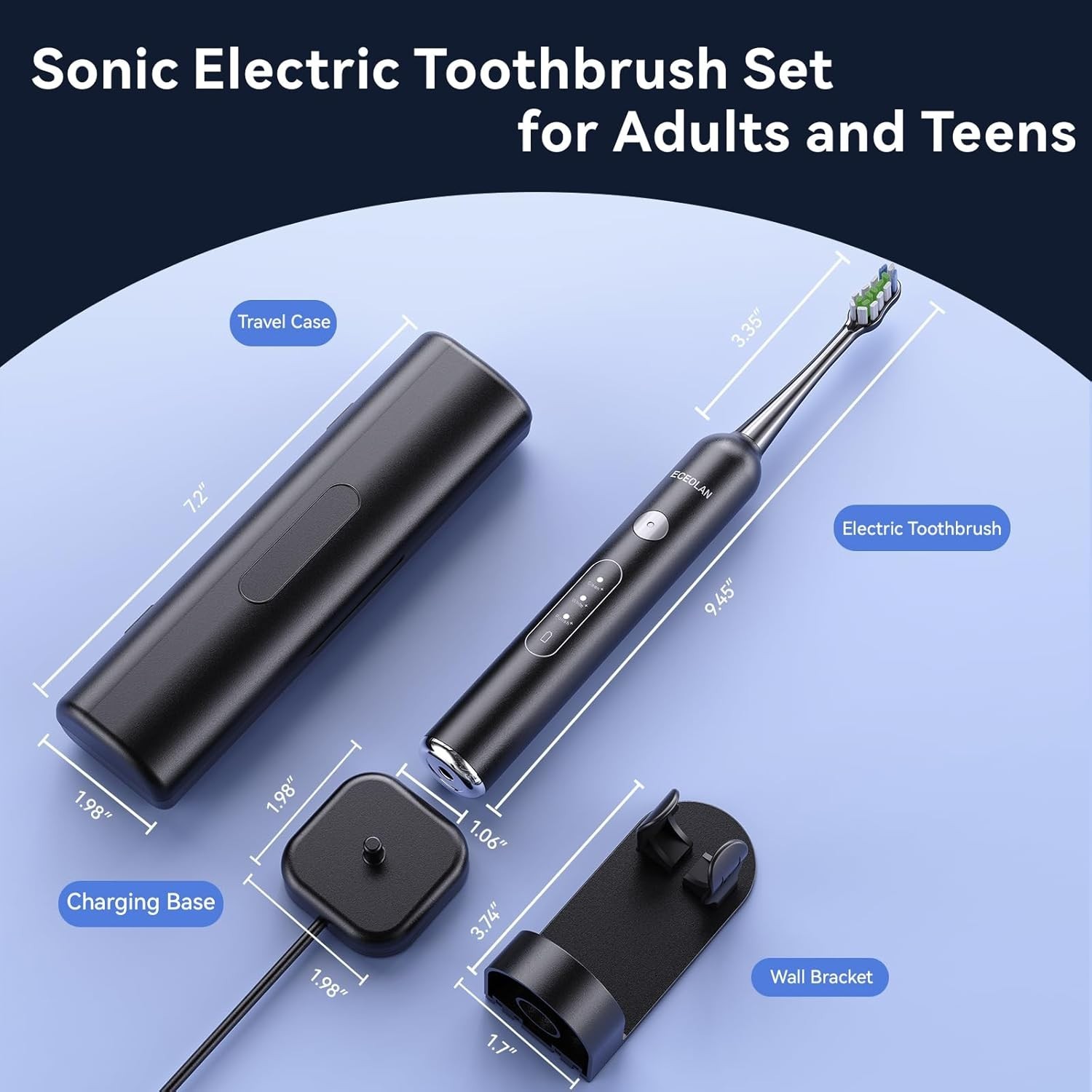 Rechargeable Sonic Toothbrush with 3 Modes & Travel Case – 60 Days Battery Life
