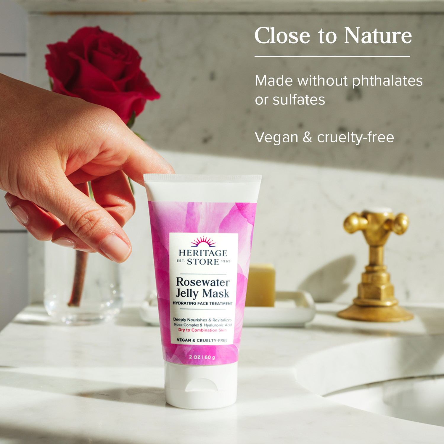 Heritage Store Rosewater Jelly Mask, Hydrating Facial Treatment for Dry