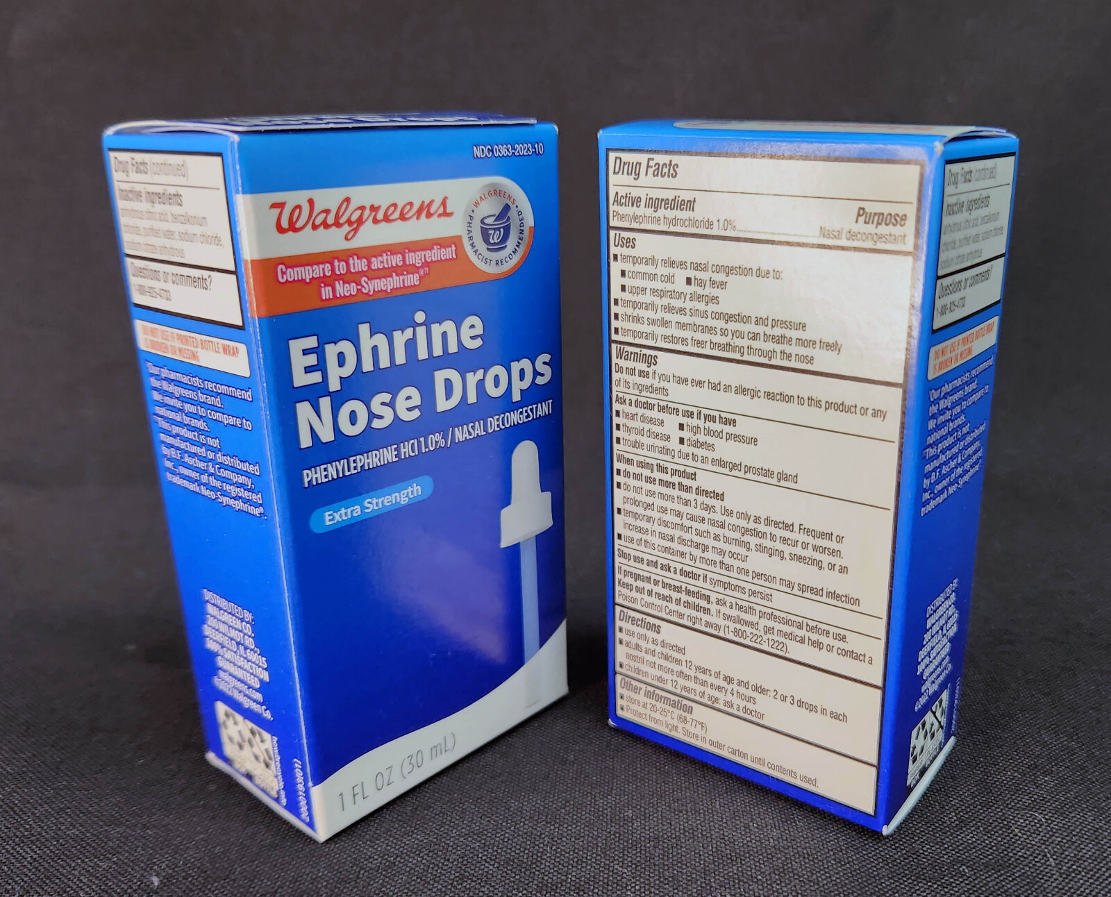 Nose Drops, 2 Pack, Walgreens Ephrine Nasal Decongestant, 1oz EXP 10/2025