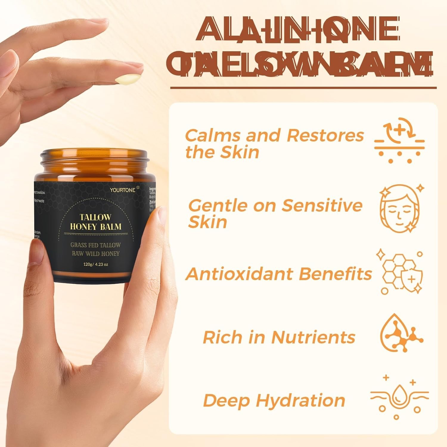 Beef Tallow for Skin with Honey, Moisturizing Tallow Balm for Face 4.23oz