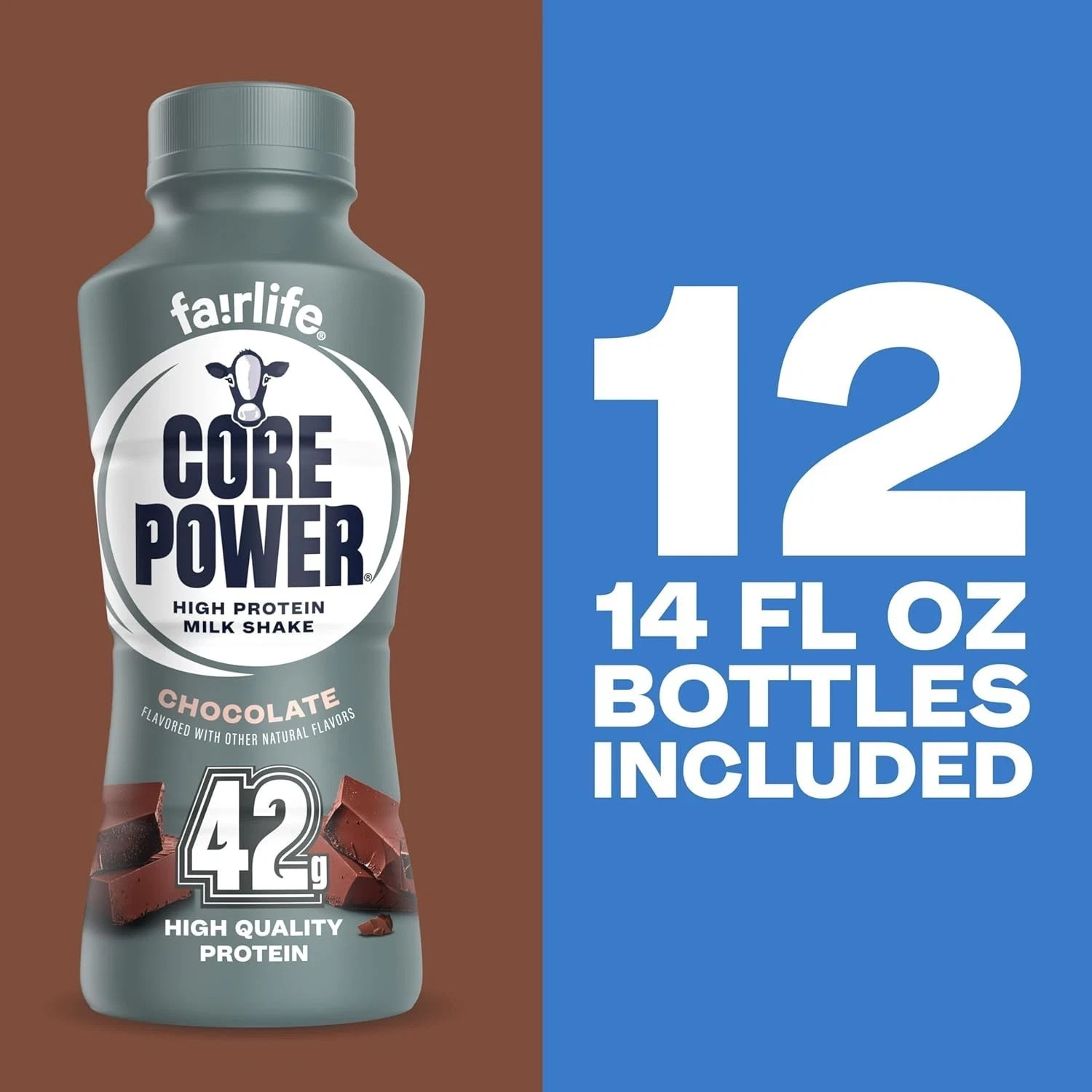 Core Power Elite High Protein Shake, Chocolate, 42g Bottle, 14oz, 12 Pack
