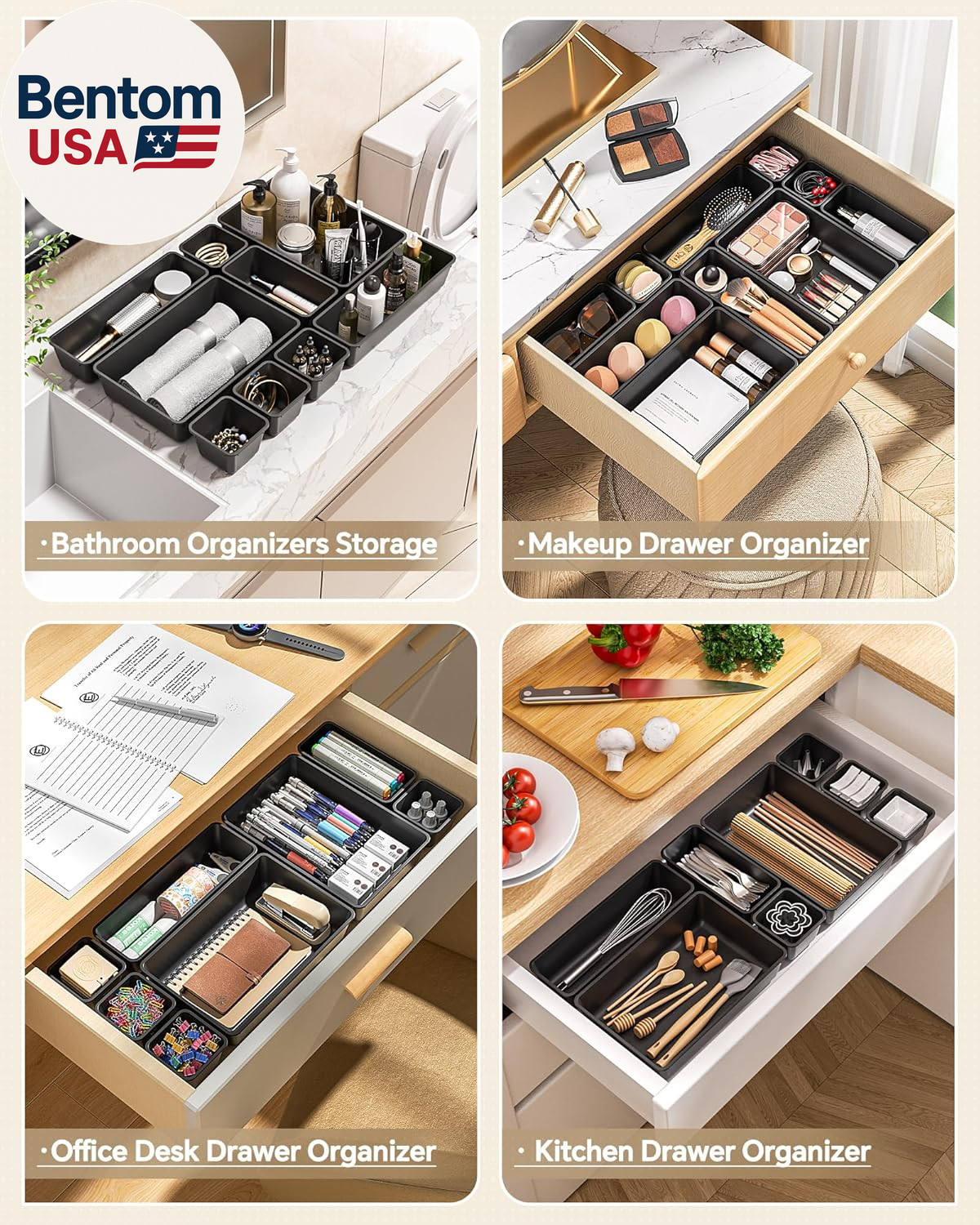 25 PCS Plastic Drawer Organizers Set, 4 Sizes Vanity Organizer, Makeup and Desk