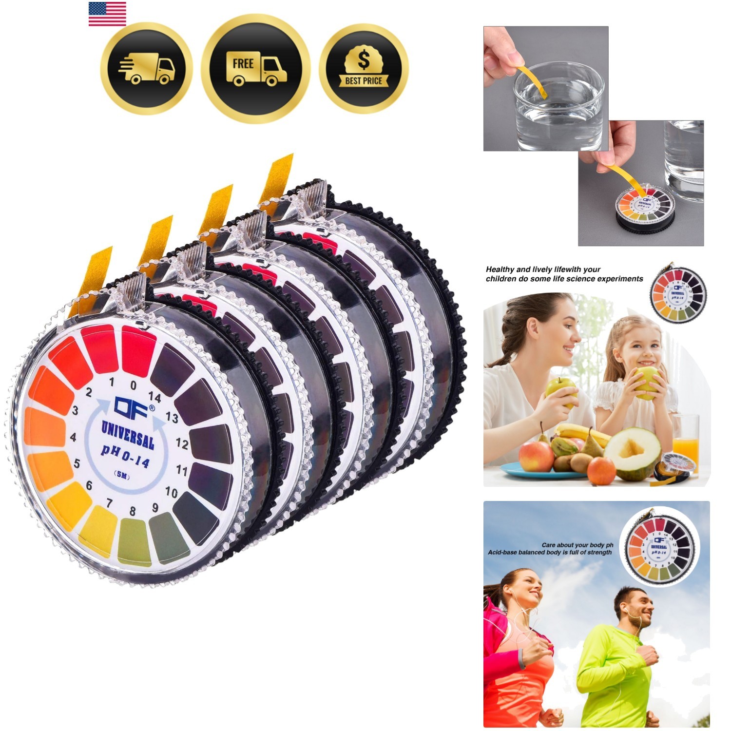Universal Strips Ph Strips Roll, Measure Full Range 0-14 Each 16.4 ft4 Rolls