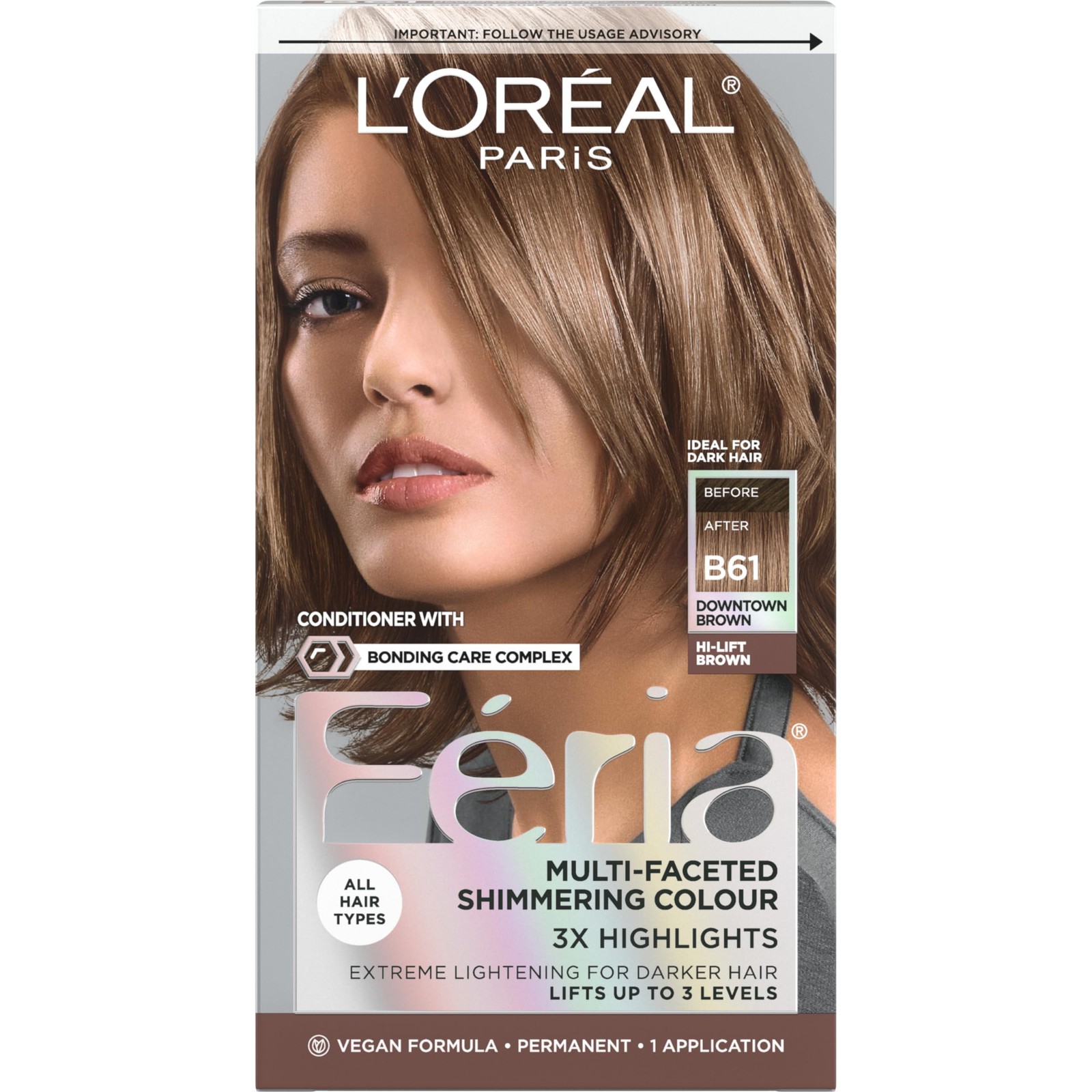 L’Oreal Paris Feria Permanent Hair Color B61 Downtown Brown