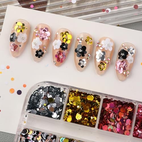 Nail Glitter Set with Tweezers Colorful Round Dot Circular Design Sequins