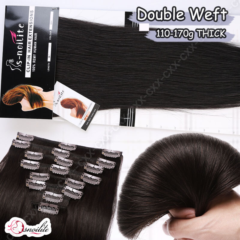 Thick Double Weft Seamless Clip In Real Remy Human Hair Extensions Full Head USA
