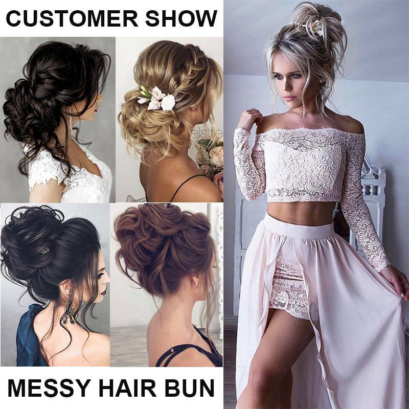 Curly Messy Bun Hair Piece Scrunchie Updo Cover Hair Extensions Real As Human US