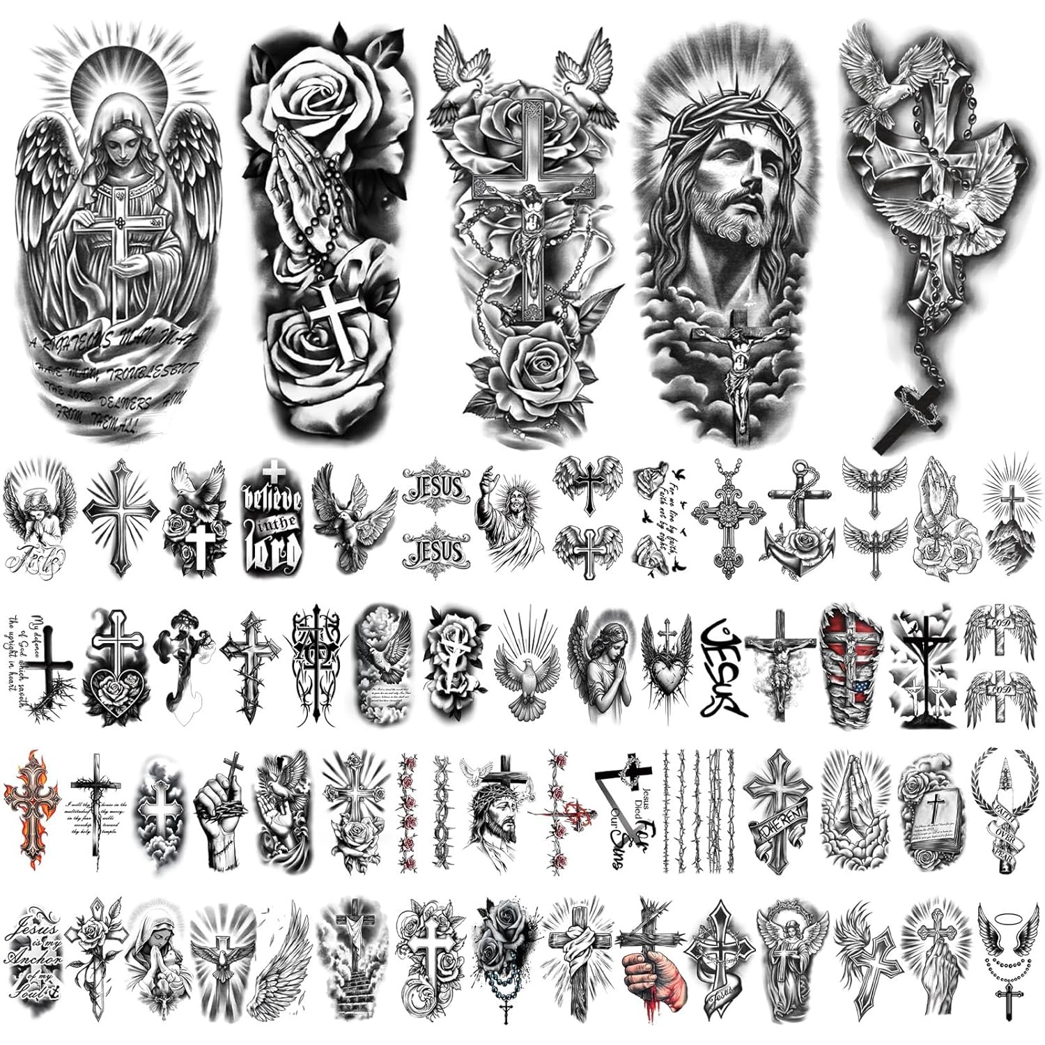 77 Sheets Christian Temporary Tattoo Adult Men Women Kids Religious Jesus Cross