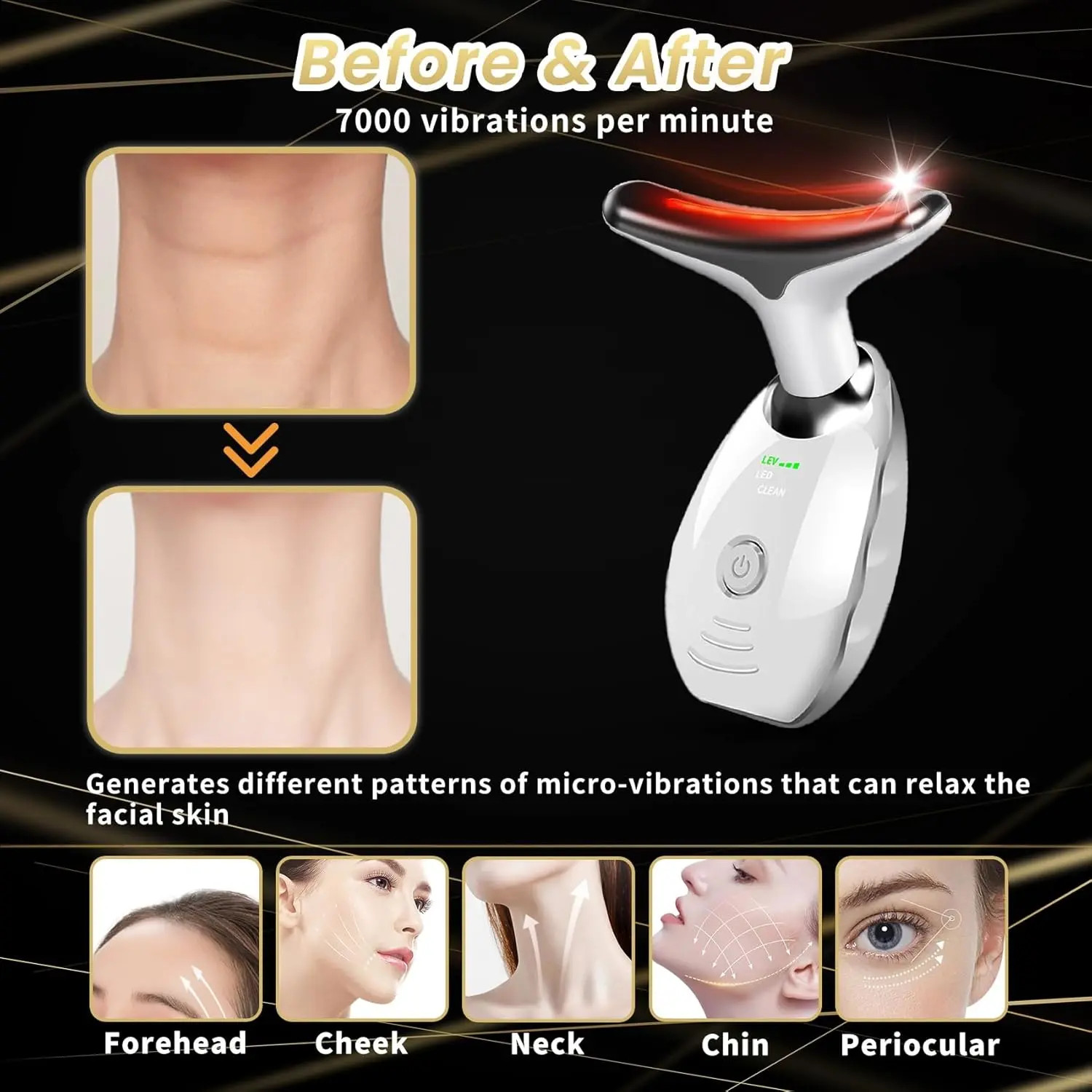 7 Color LED Face Neck Massager Thermal Vibration Skin Rejuvenation Beauty Device