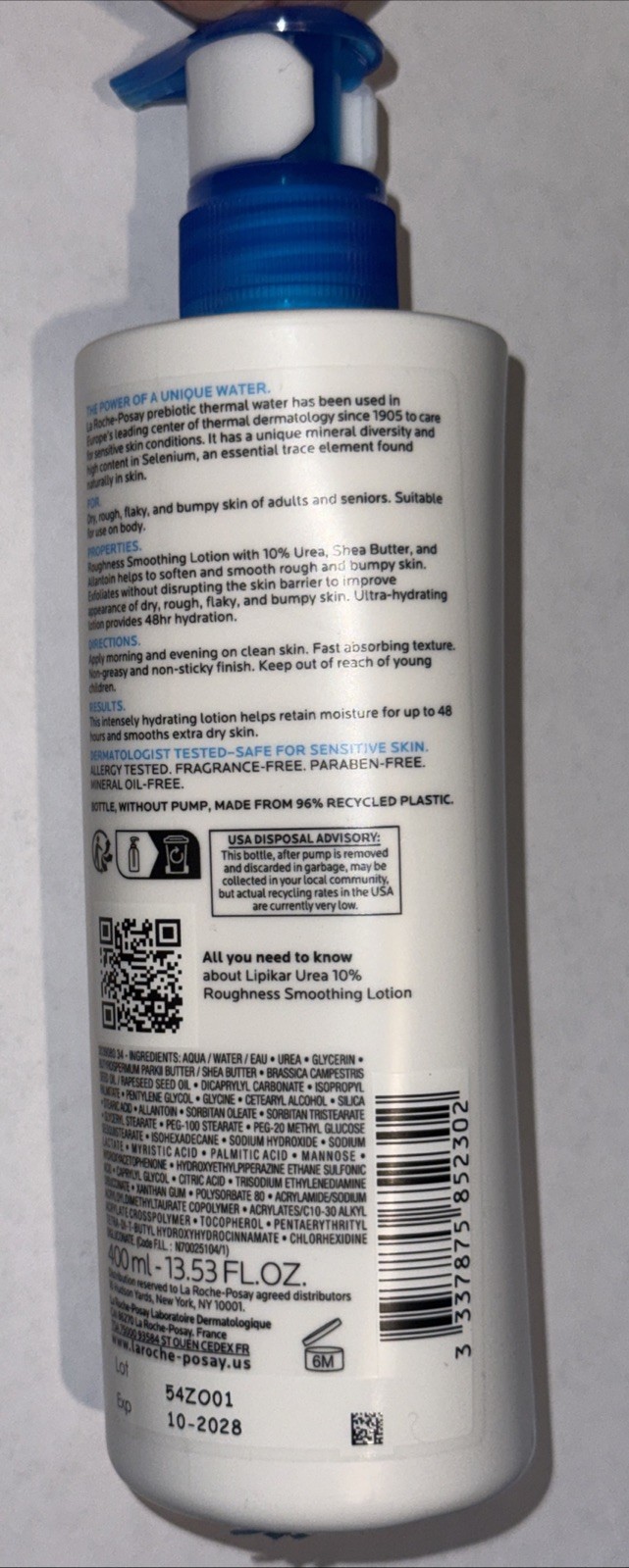 LaRoche-Posay Lipikar Urea 10% Roughness Smoothing Lotion – 13.52 oz / 400 mL
