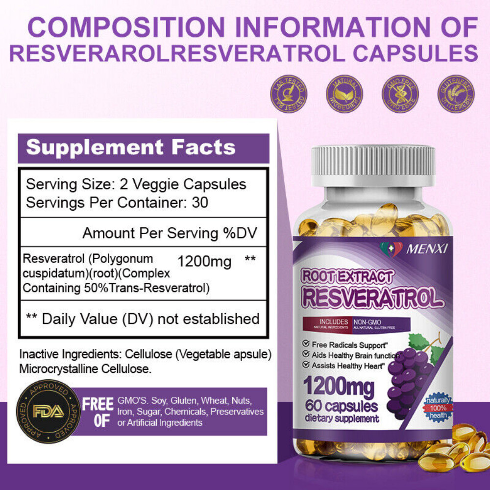 Resveratrol Vegan Softgels Anti-Aging Antioxidants, Brain Support, Radiant Skin