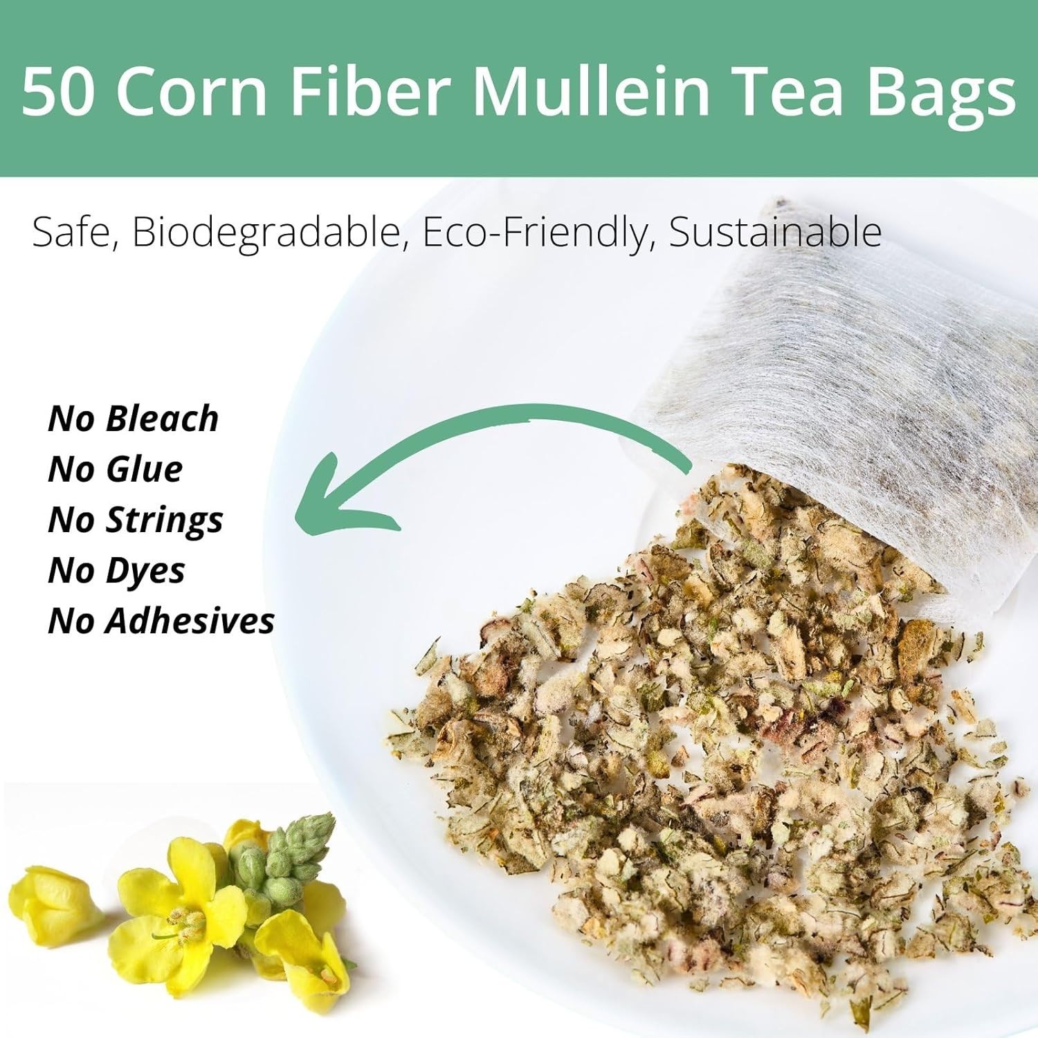 50 Mullein Tea Bags for Lungs, VitalForest 100% Pure Mullein Leave Tea.