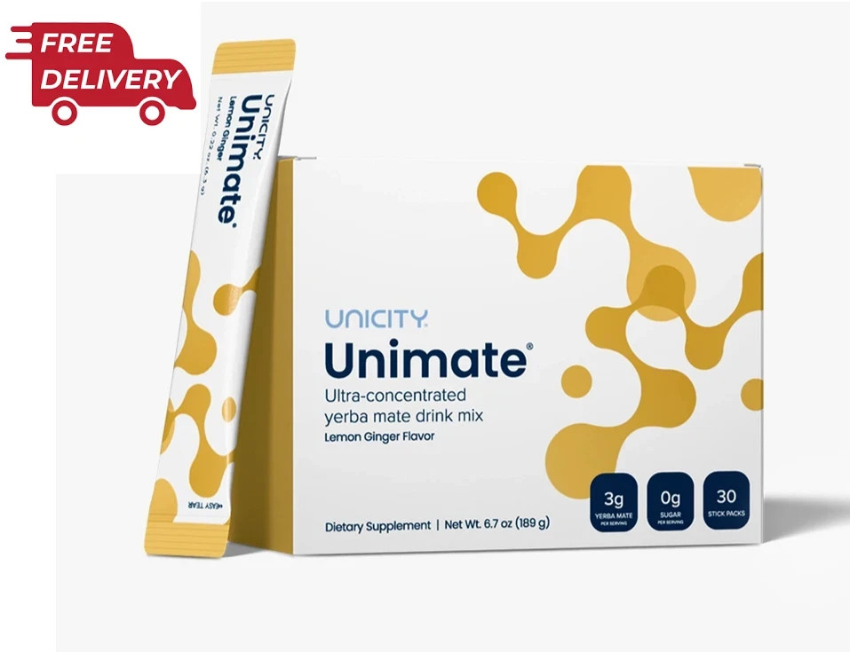 Unicity Unimate Lemon Ginger 30 Stick Packs NEW/SEALED Free Shipping