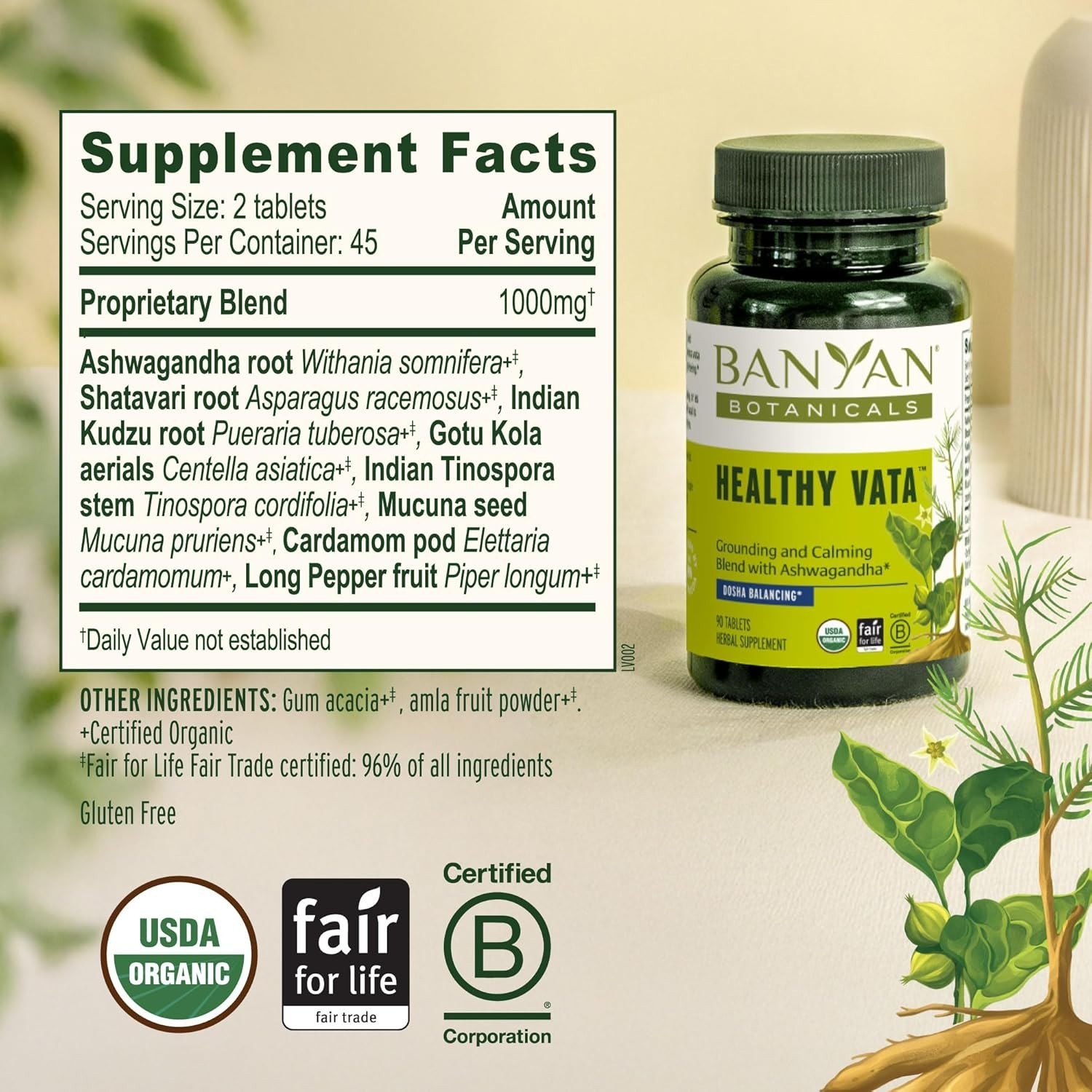 90 Tablets of Organic Healthy Vata – Natural Support for Sleep, Skin, & Clarity