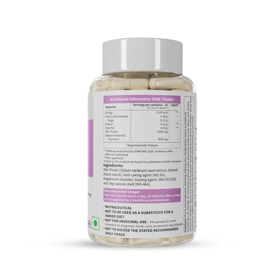 Milk Thistle Capsules | Liver detox supplement With Silymarin | Supports Liver