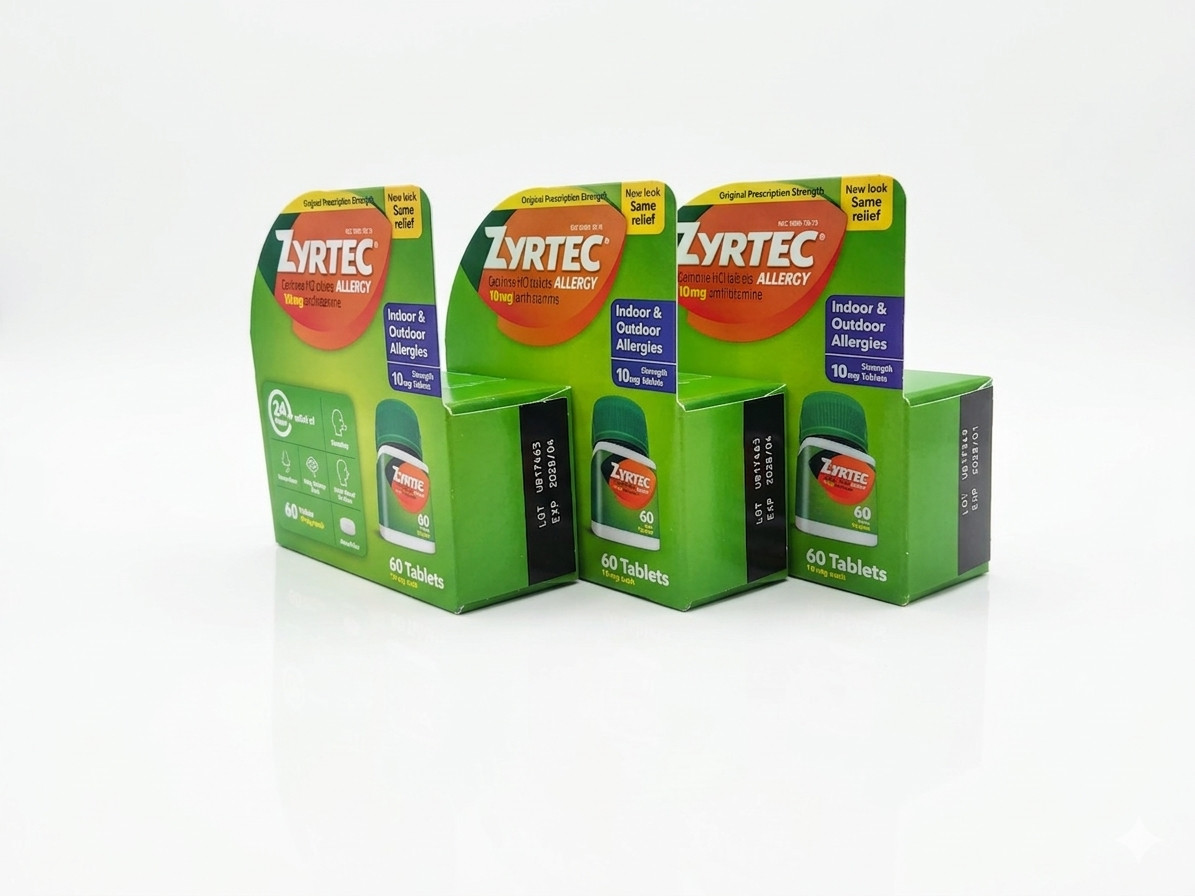 Zyrtec 24-Hour Allergy Relief Tablets 10mg Cetirizine 60 Count Pack of 3 (180ct)