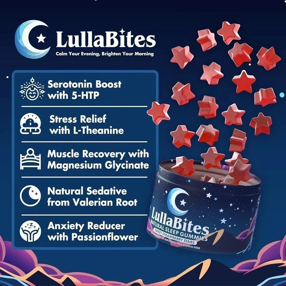 LullaBites Natural Sleep Gummies 60 Gummies-30 Servings NEW