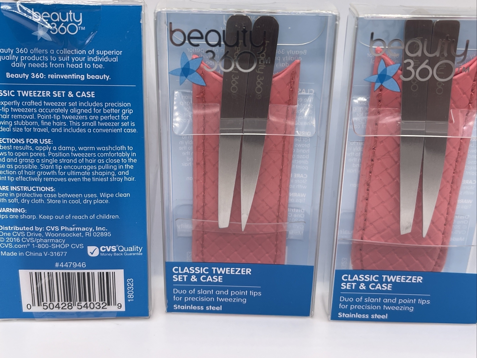 3 BEAUTY 360 CLASSIC TWEEZER SET & CASE New