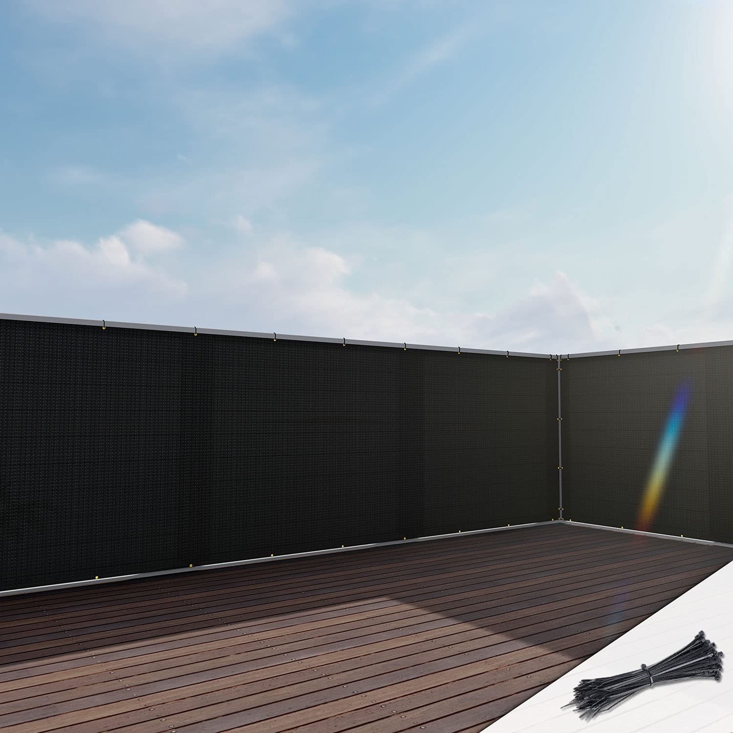 E&K Sunrise 3′ x 10′ Balcony Privacy Fence Screen Cover with Zip Ties Outdoor…
