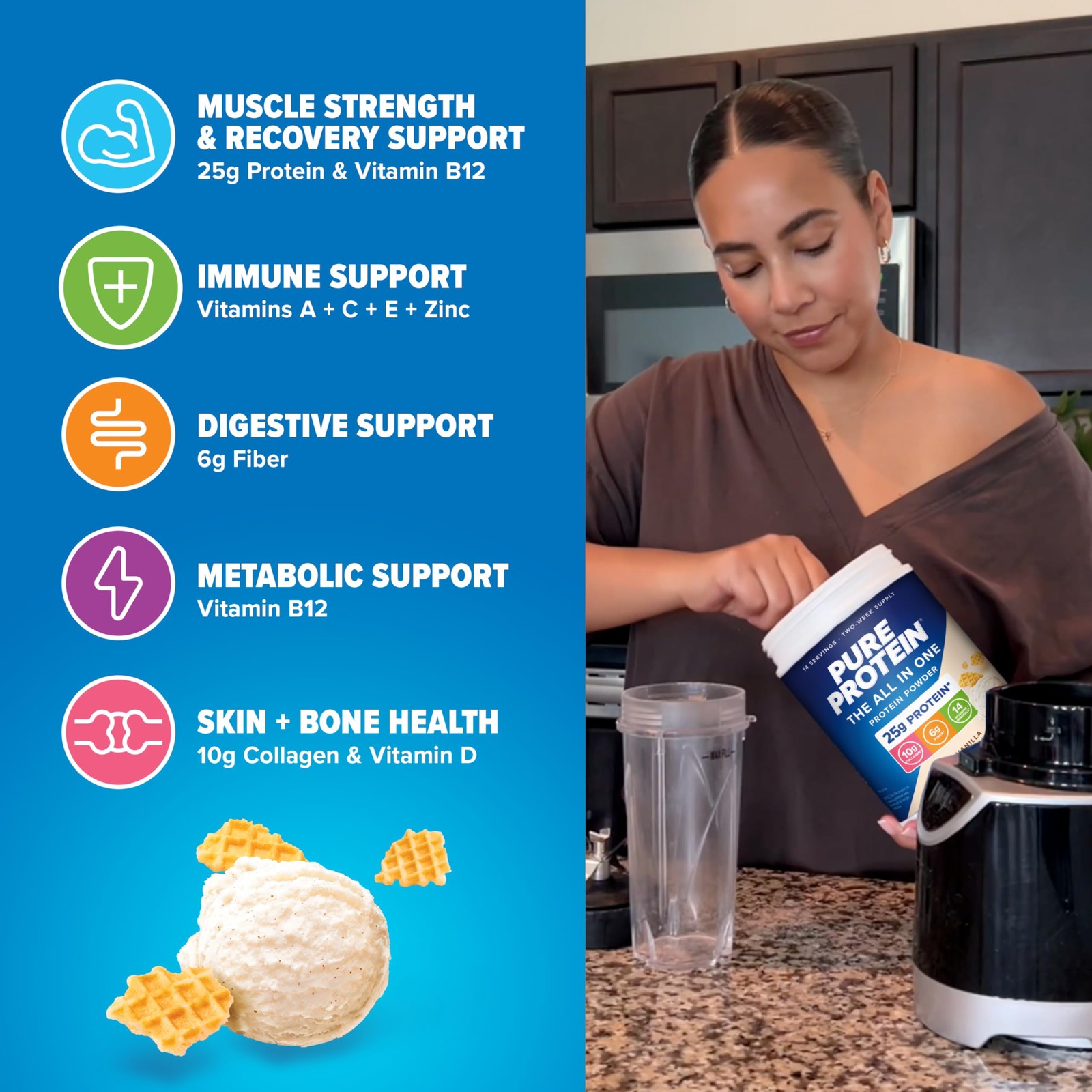 Pure Protein All-In-One – Fiber Vitamins No Added Sugar Non-Gmo