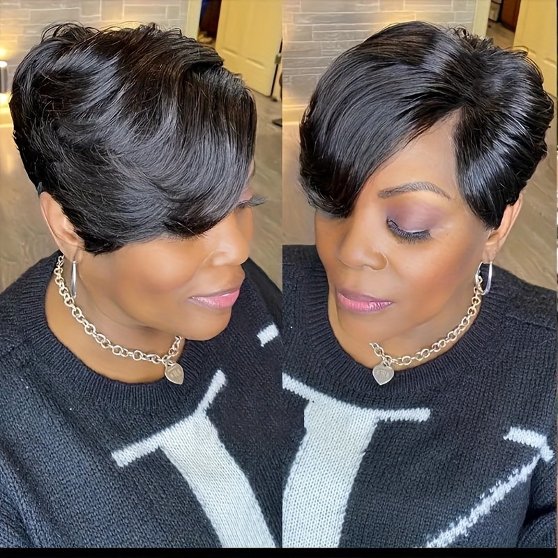Women Pixie Cut Black Short Bob Wigs Brazilian None Lace Hairstyles Wigs