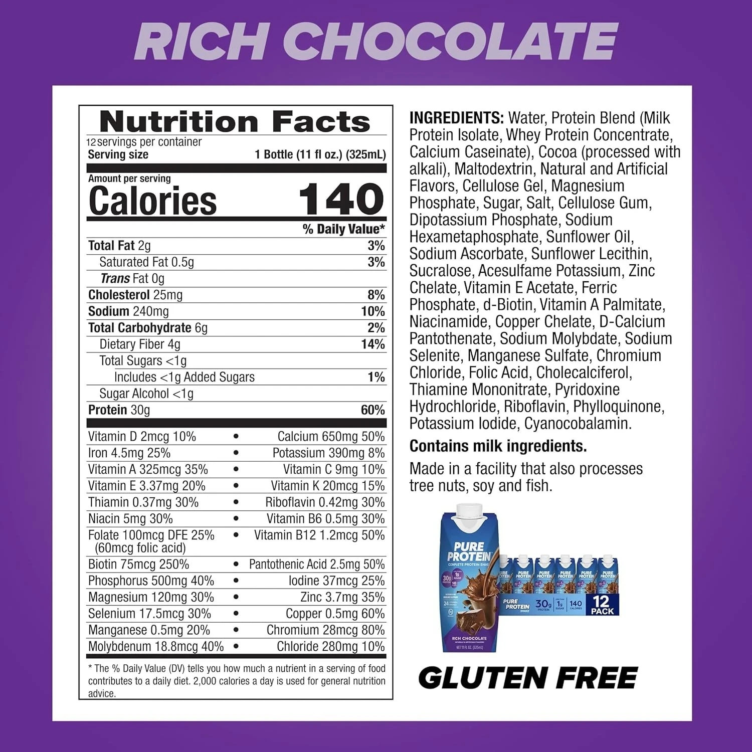 Pure Protein Chocolate Protein Shake 30g Complete Protein Ready to Drink