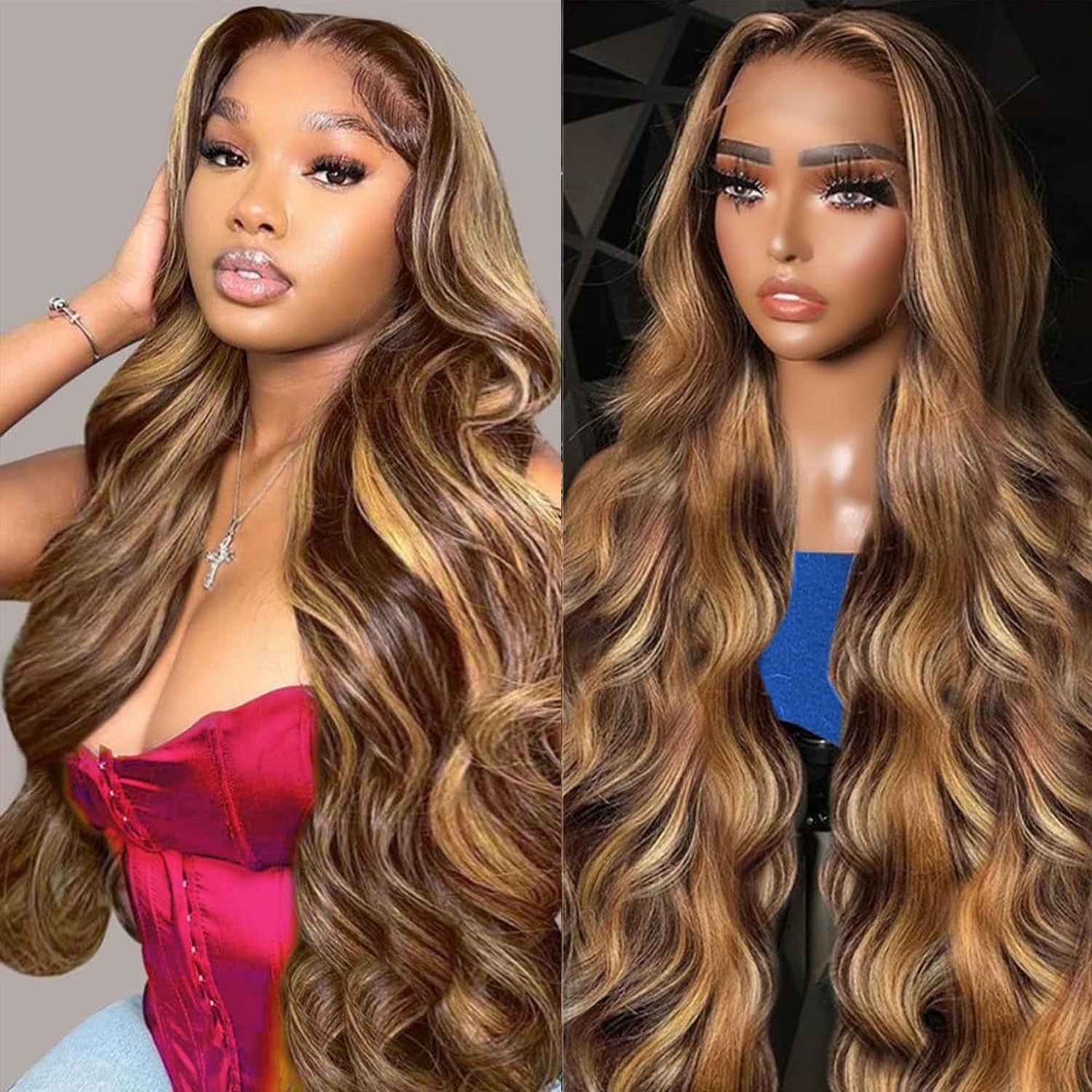 30 Inch Human Hair Honey Blonde Ombre 13×4 Lace Front Wig High Density