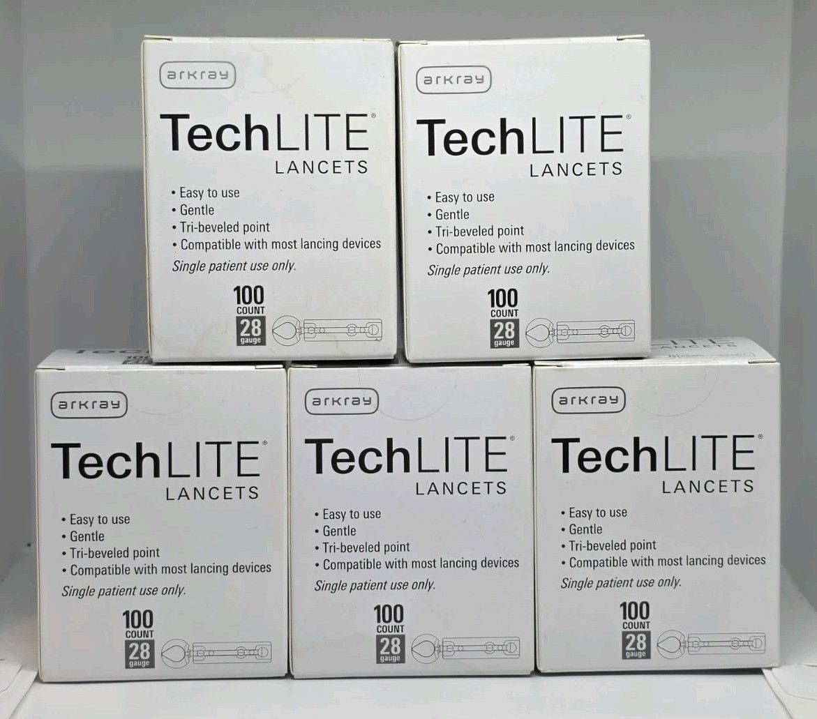 Arkray Techlite Lancets 28 Gauge 100 ct ( 5 Boxes 500 total ) Exp. 01/12/2029