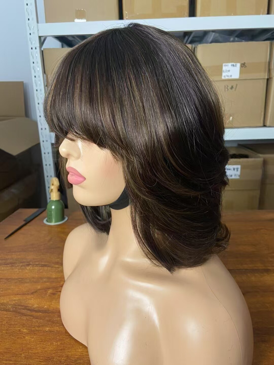 Human Hair Short Wig With Bangs Highlight Human Hair Wig None Lace