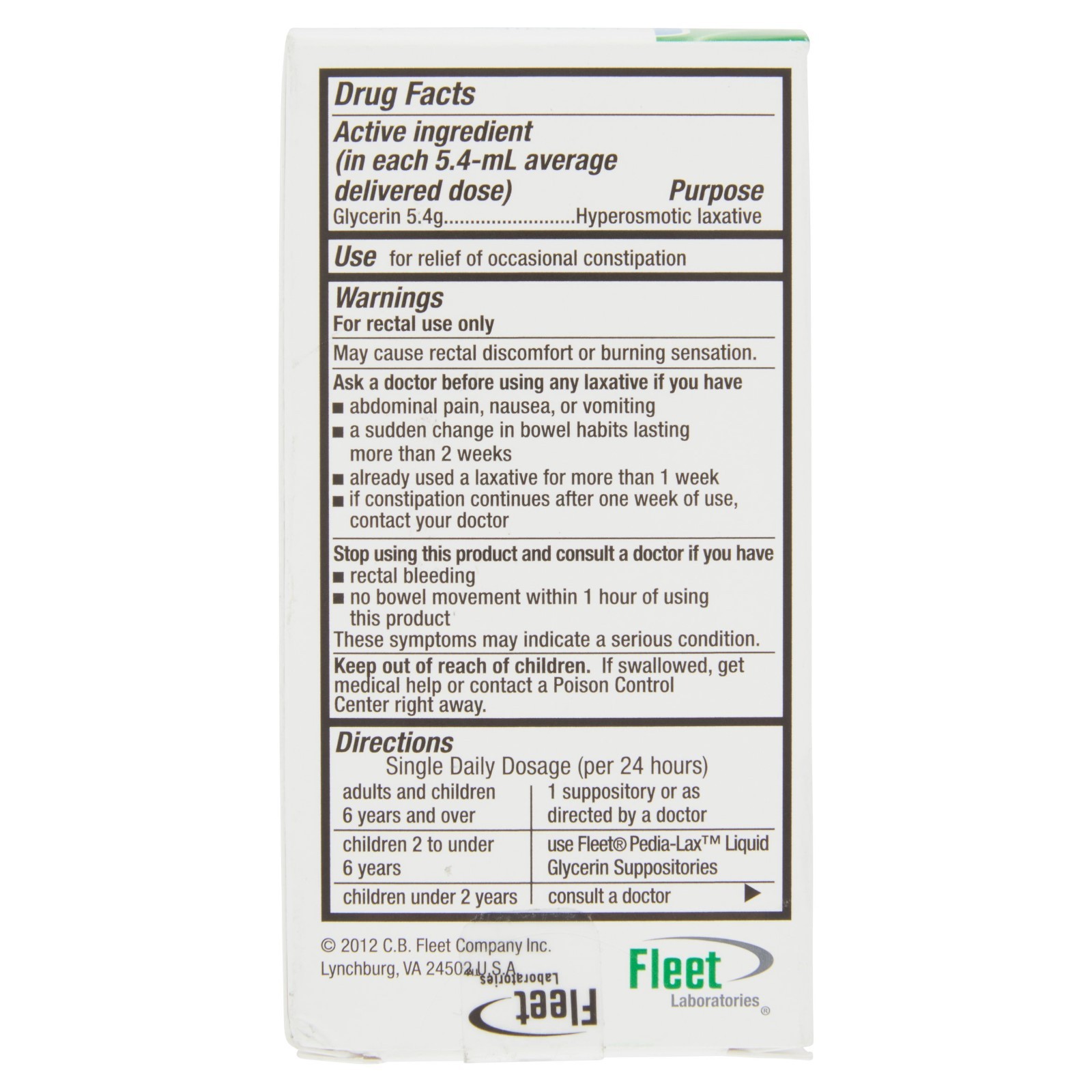 Fleet 185 Liquid Glycerin Suppositories – Case of 24 packs of 4 (96) Exp 08/2025