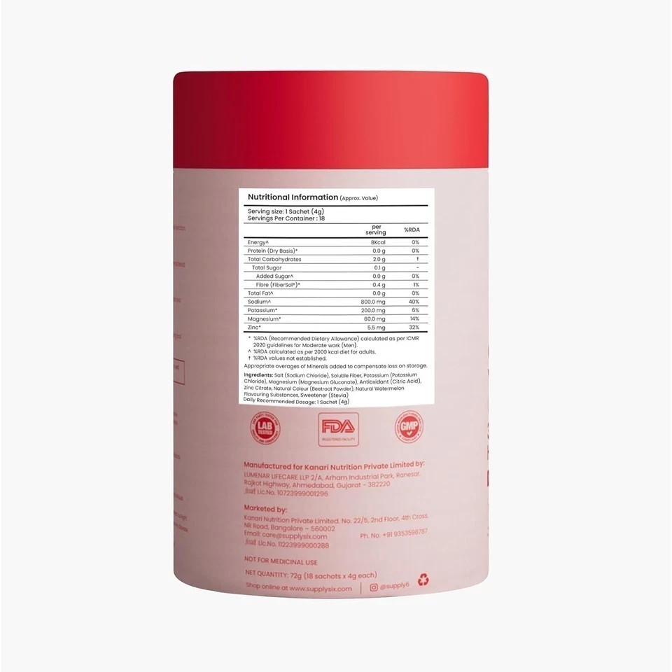 Supply6 Salts | Electrolyte Mix | Zero Added Sugar, (54 Servings, Watermelon)