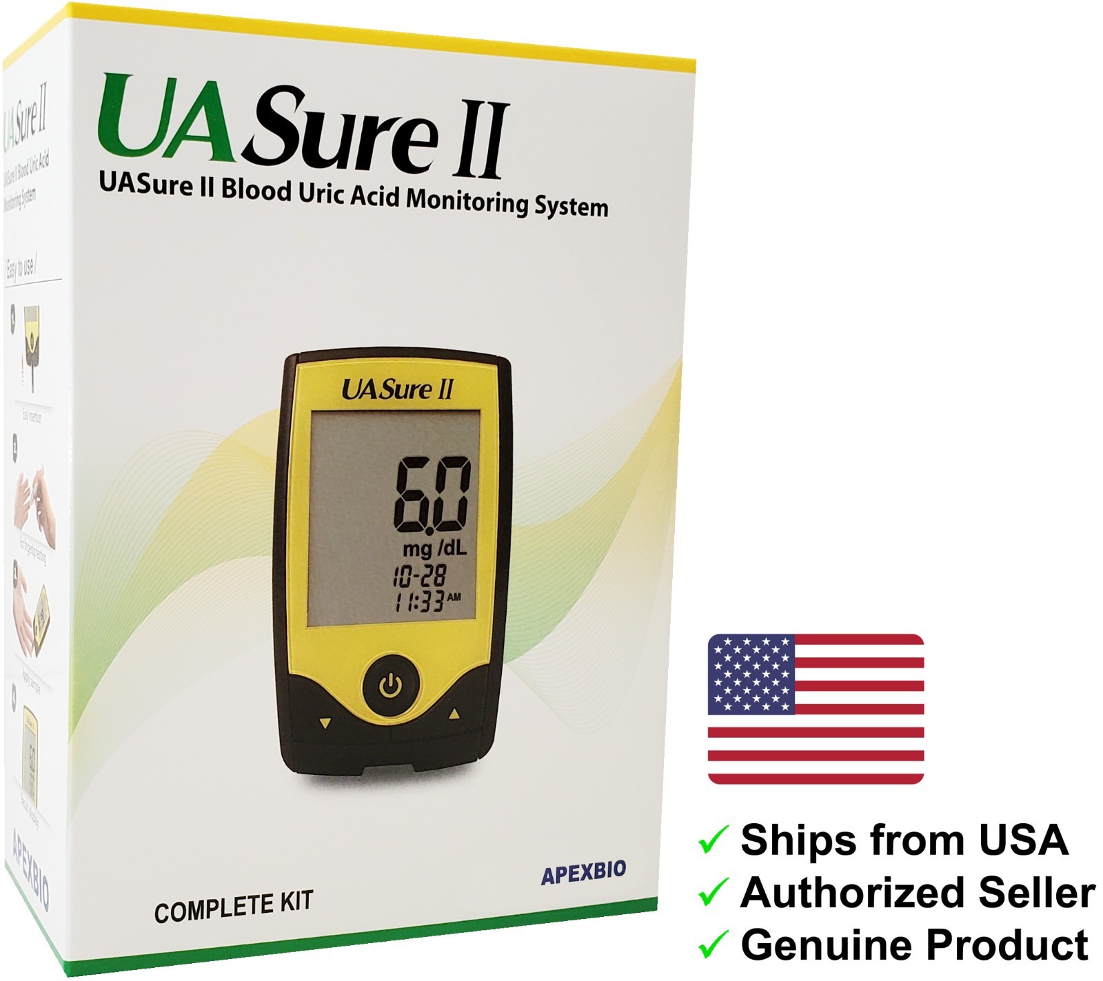 UASure II Uric Acid Meter, Test Kit Monitor for Uric Acid. Full USA Warranty.
