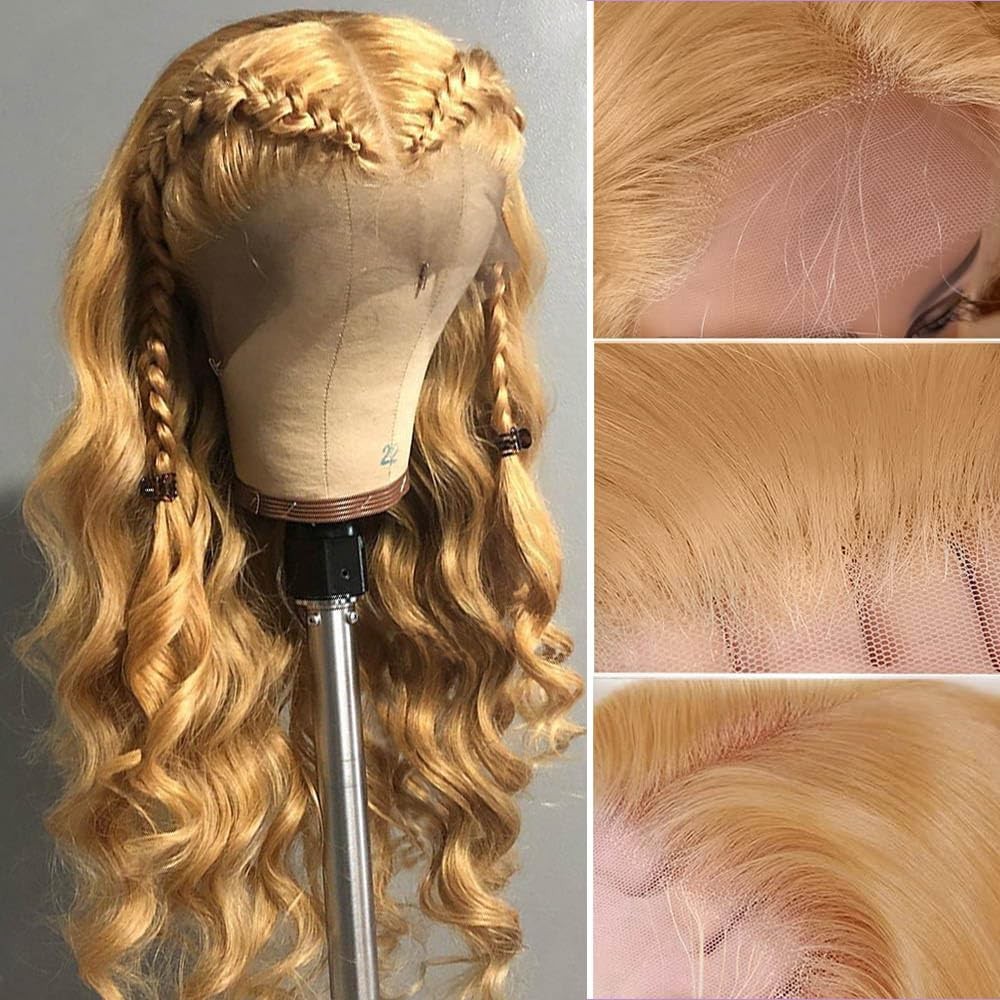 Human Hair 30 Inch Honey Blonde Lace Front Wig 13×4 Pre Plucked Body Wave