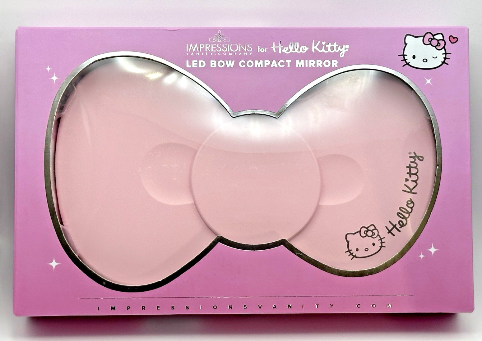 Hello Kitty Handheld LED Mirror- Pink Bow -Rechargeable battery 3 temp Large NIB