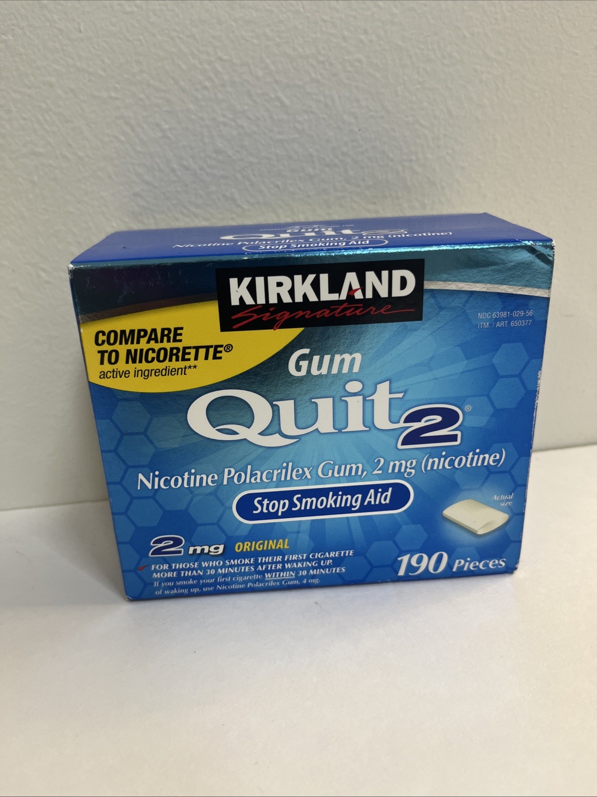 Kirkland Signature Quit 2 mg Gum Nicotine Polacrilex Stop Smoking Aid 190 Pieces
