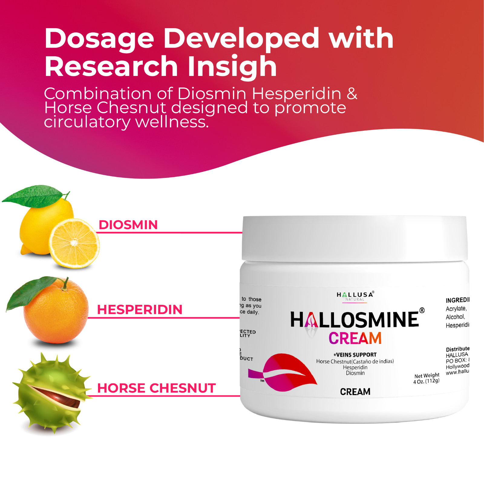 2 pack Hallosmine cream + Free Hallosmine Ultra Diosmin, Vein support supplement