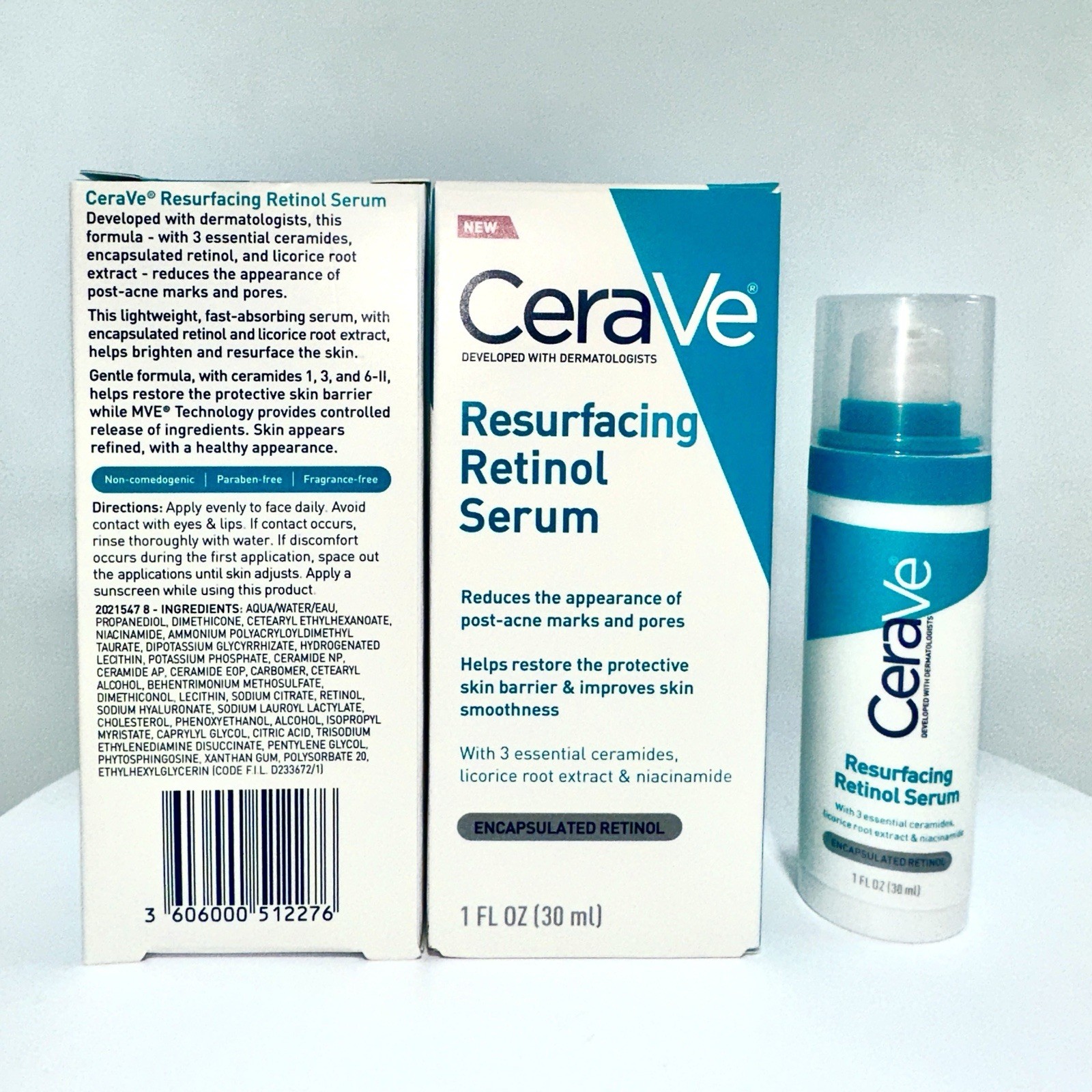 CERAVE RESURFACING RETINOL SERUM 1 OZ BOXED LOT OF 2
