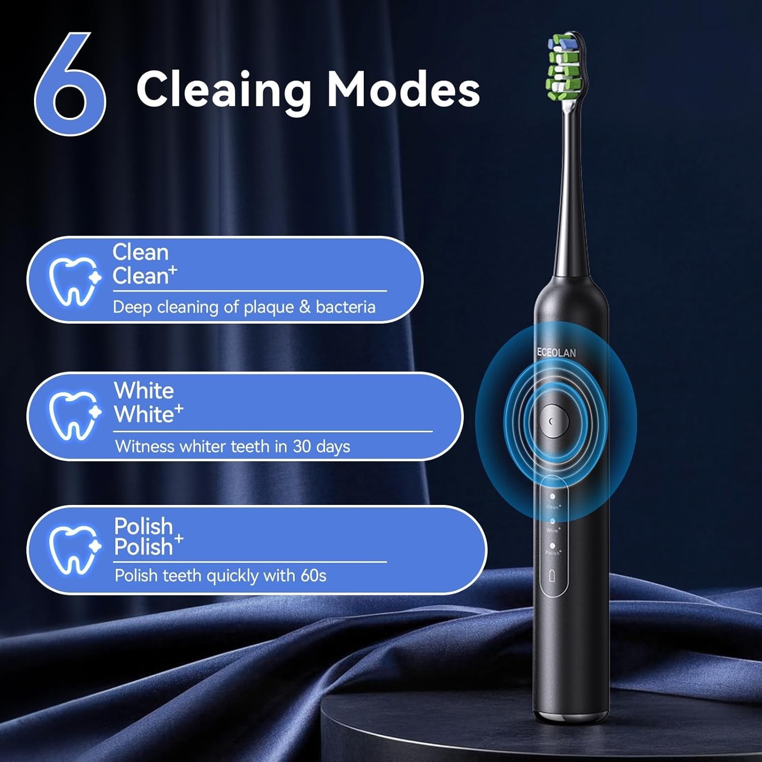 Rechargeable Sonic Toothbrush with 3 Modes & Travel Case – 60 Days Battery Life