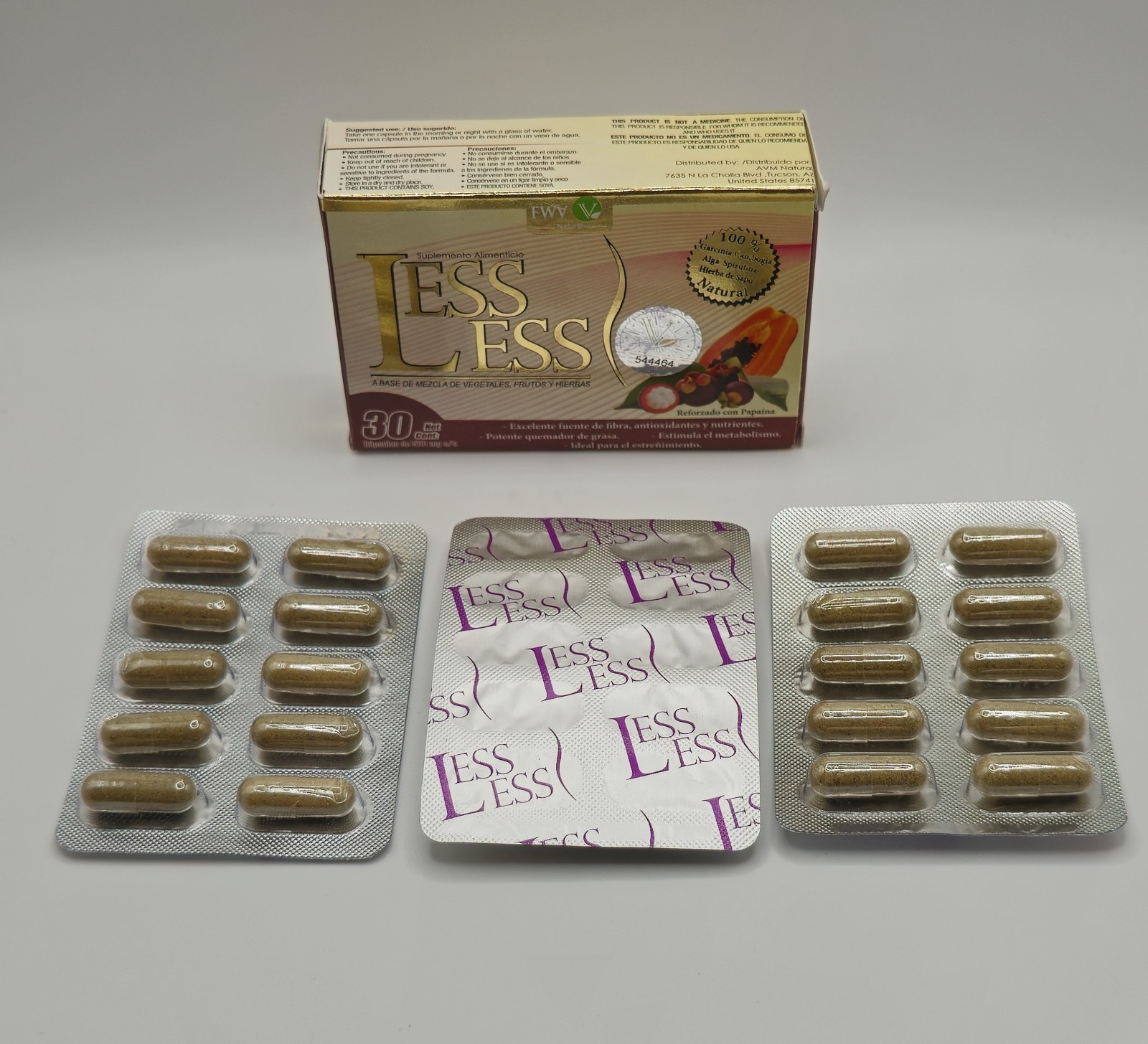 LESS LESS Natural Capsules 500mg With Papain 30 Count