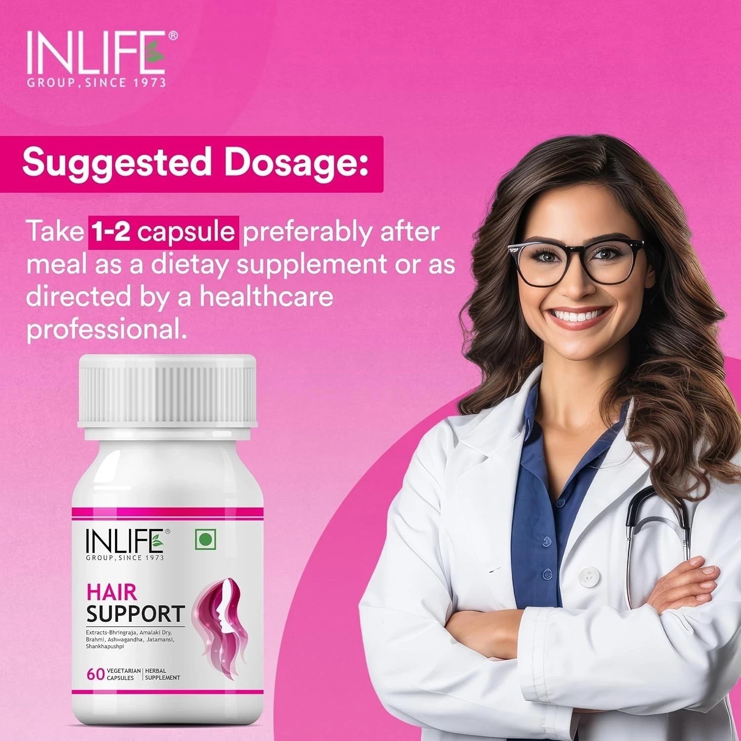 INLINIFE Biotin Supplement for Hair | Sesbania, Bamboo Shoot – 60 Vegetarian Cap