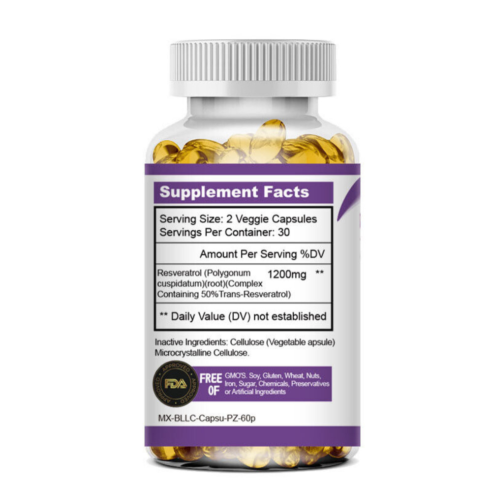 Resveratrol Vegan Softgels Anti-Aging Antioxidants, Brain Support, Radiant Skin