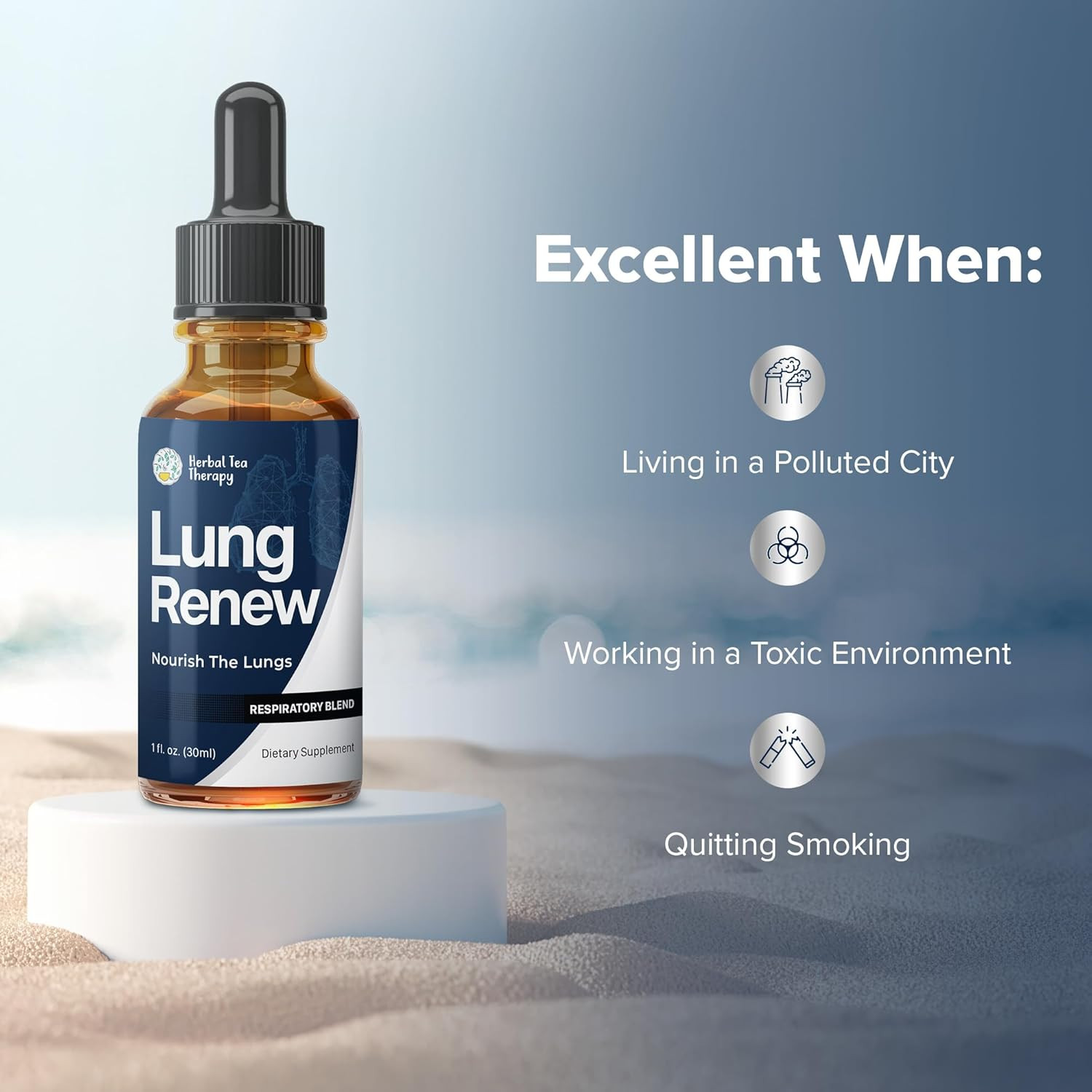 Lung Renew Mullein Drops for Lungs (1 Fl. Oz.): Peppermint, Thyme, & Mullein Lea