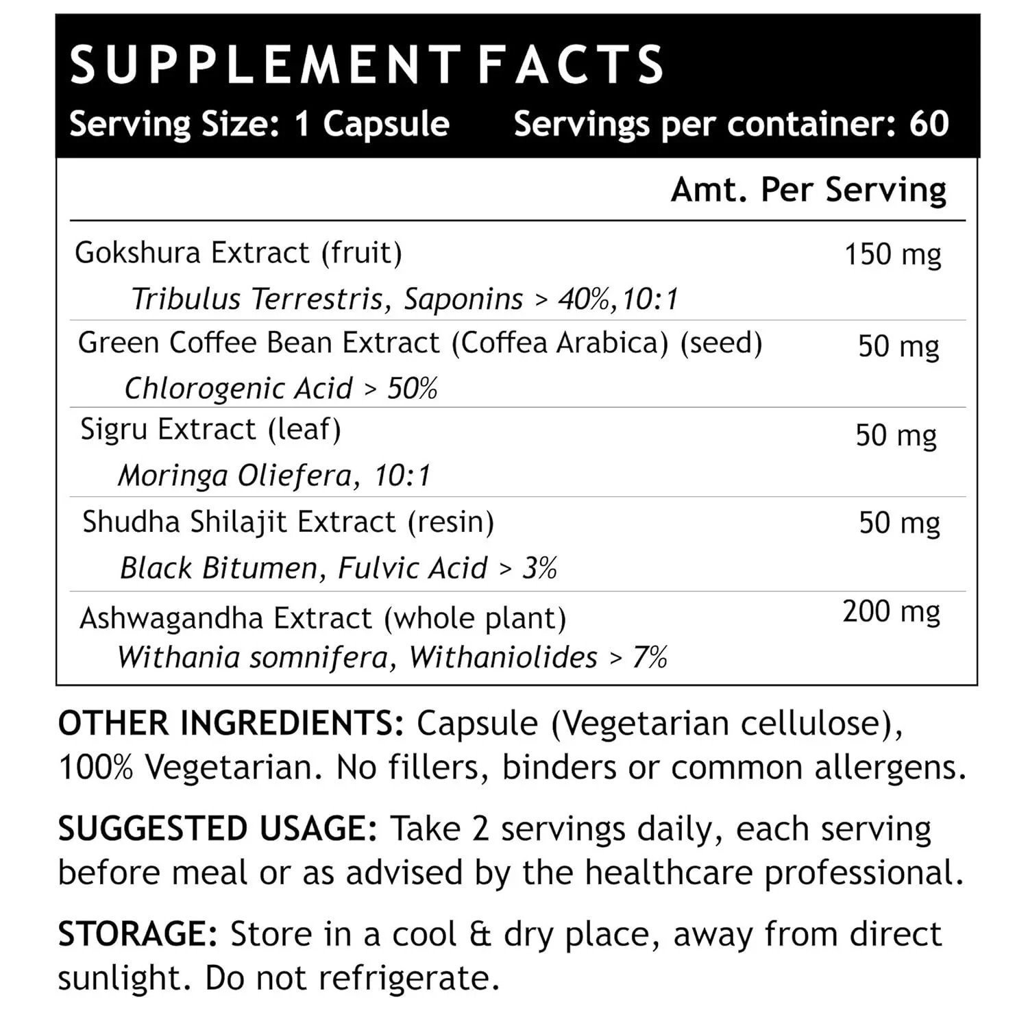 INLIFE Energy Booster Supplement | Shilajit Ashwagandha Tribulus Green 60cap