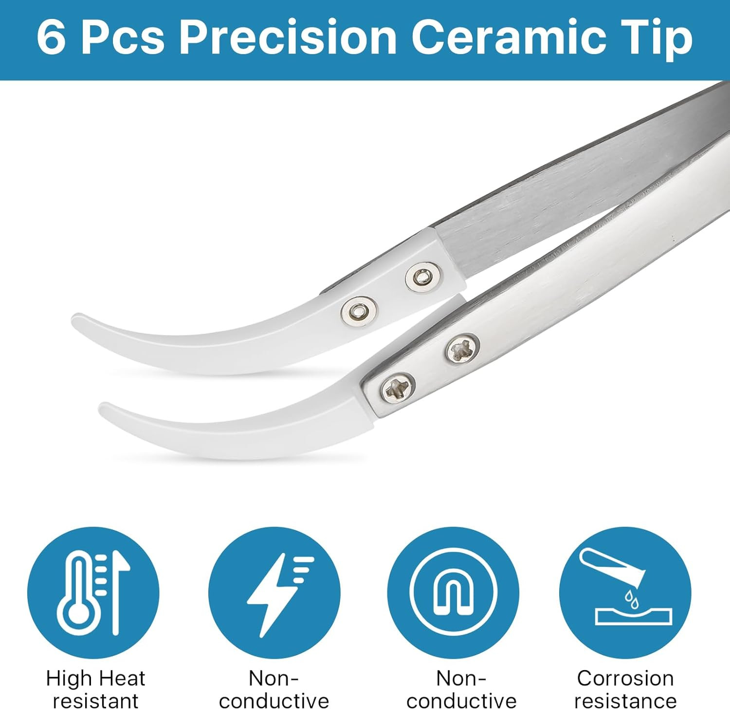 6 Pcs Precision Reverse Ceramic Tweezers Set, Non-Conductive Heat-Resistant Elec
