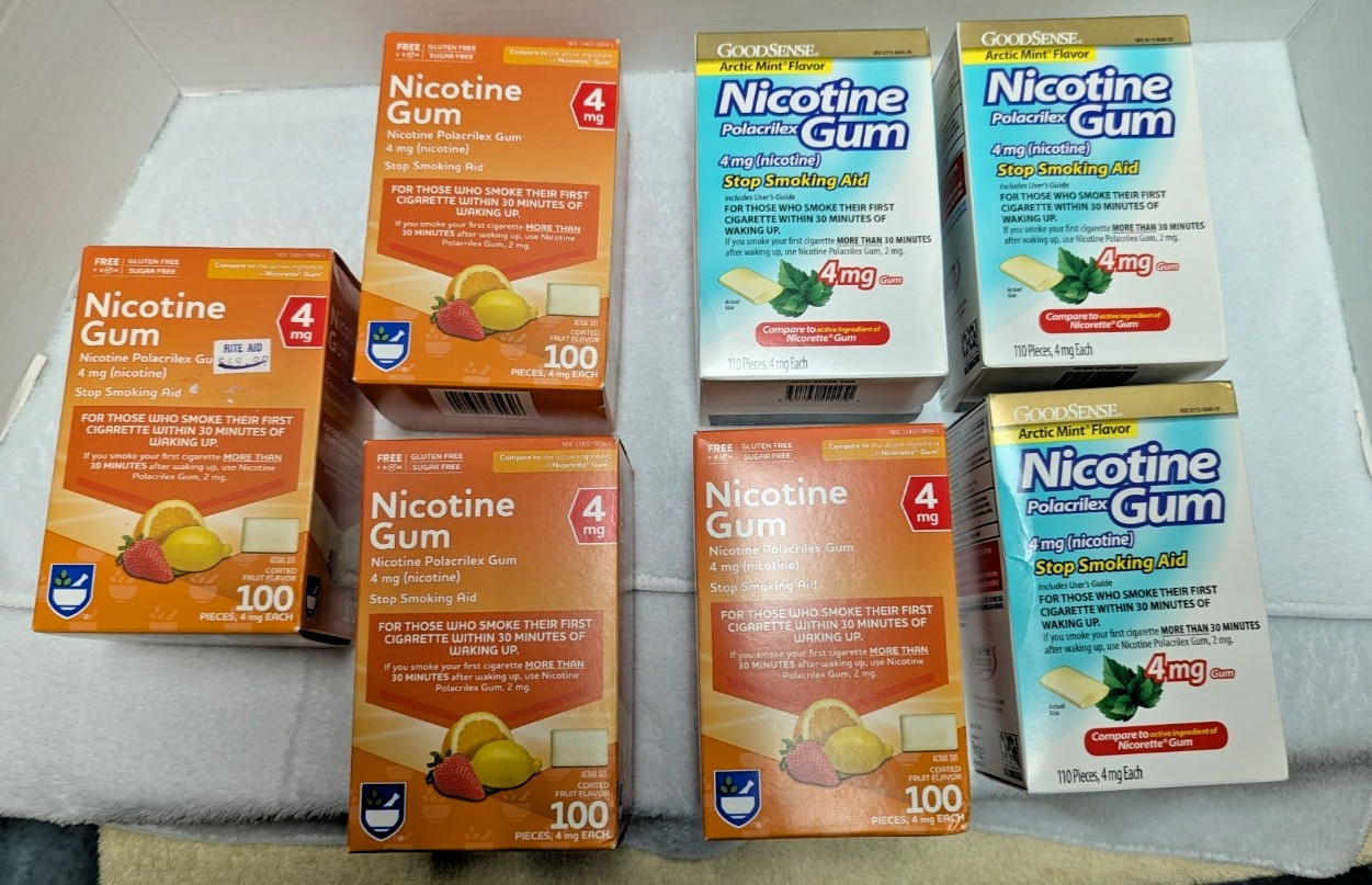 LOT OF 7 Nicotine 4mg Nicotine Gum Fruit and Mint Flavor (EXPIRED)