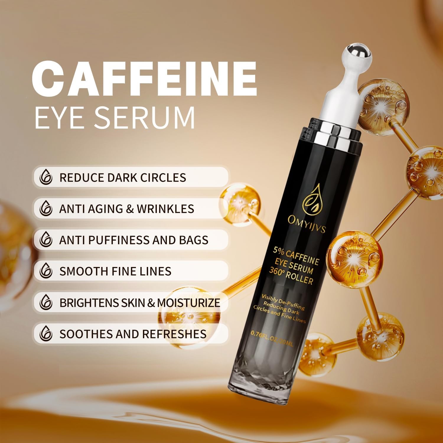 Caffeine Eye Cream, under Eye Cream for Dark Circles and Puffiness, Eye Serum An