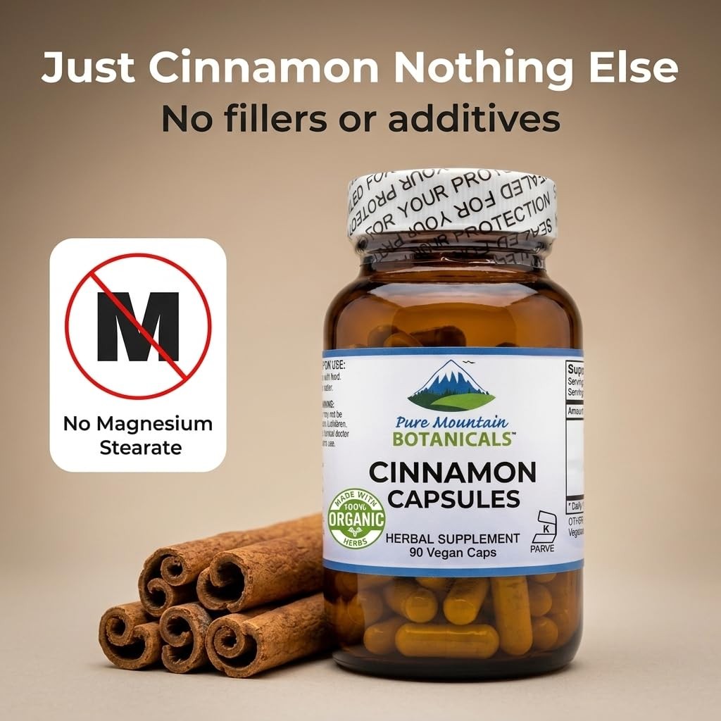 Pure Mountain Cinnamon Capsules 1000mg Organic Cassia Cinnamon Bark Supplement