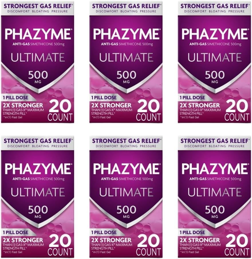 Phazyme Ultimate Gas Bloating Relief Works in Minutes 500 mg (Pack of 6)