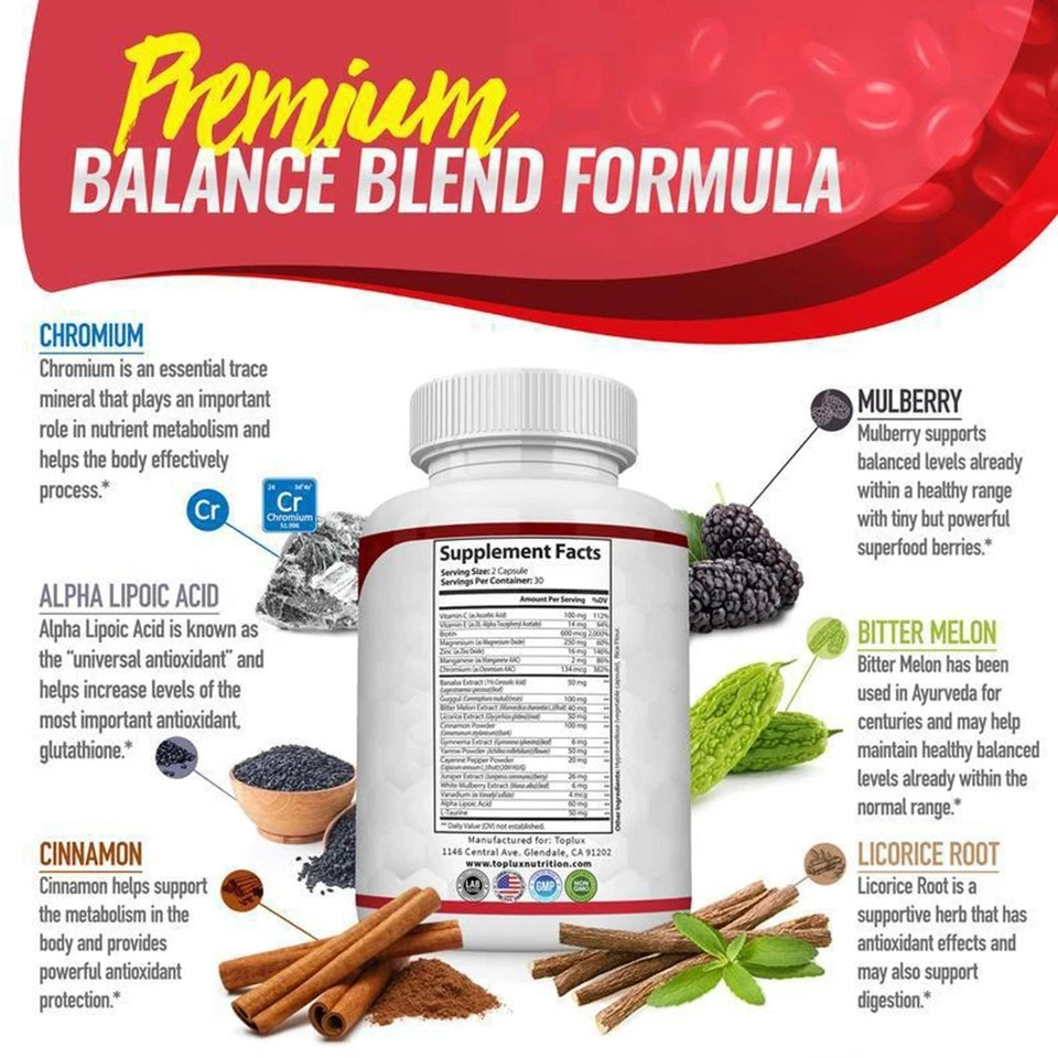 Blood Sugar Complex Supplement – Supports Healthy Blood Sugar Levels 60 Capsules