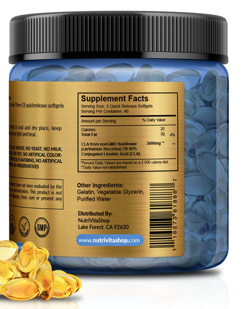 CLA 3000 Conjugated Linoleic Acid CLA 120 Softgels Weight Loss Non-Stimulating